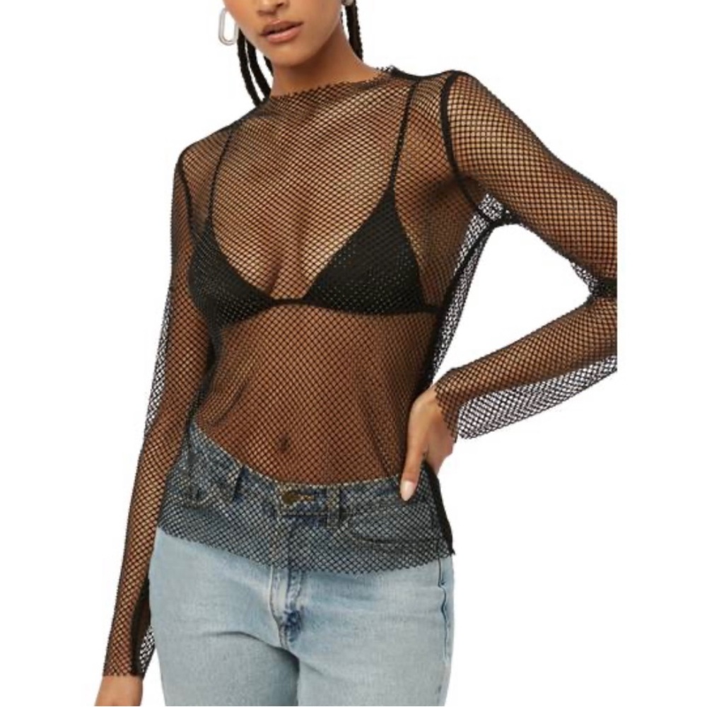 WeWoreWhat long sleeve sparkle mesh top in size xs